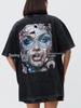 100% Cotton Retro Washed Short Sleeve Trendy BF Style T-shirt with Cool Scoundrel Print