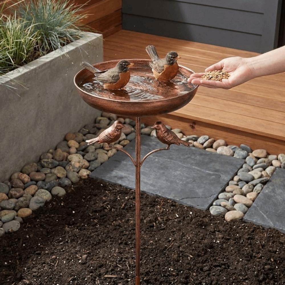 Rustproof Metal Freestanding Birdbath 5 Claw Ground Plug Bird Feeding Station Lawn Backyard