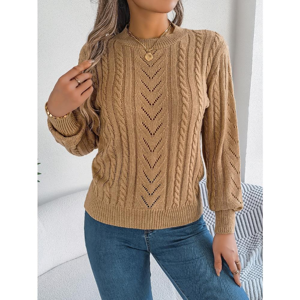 Women's Sweatshirt Casual Solid Colour Openwork Lantern Sleeve Pullover Knitwear Long-Sleeved Top