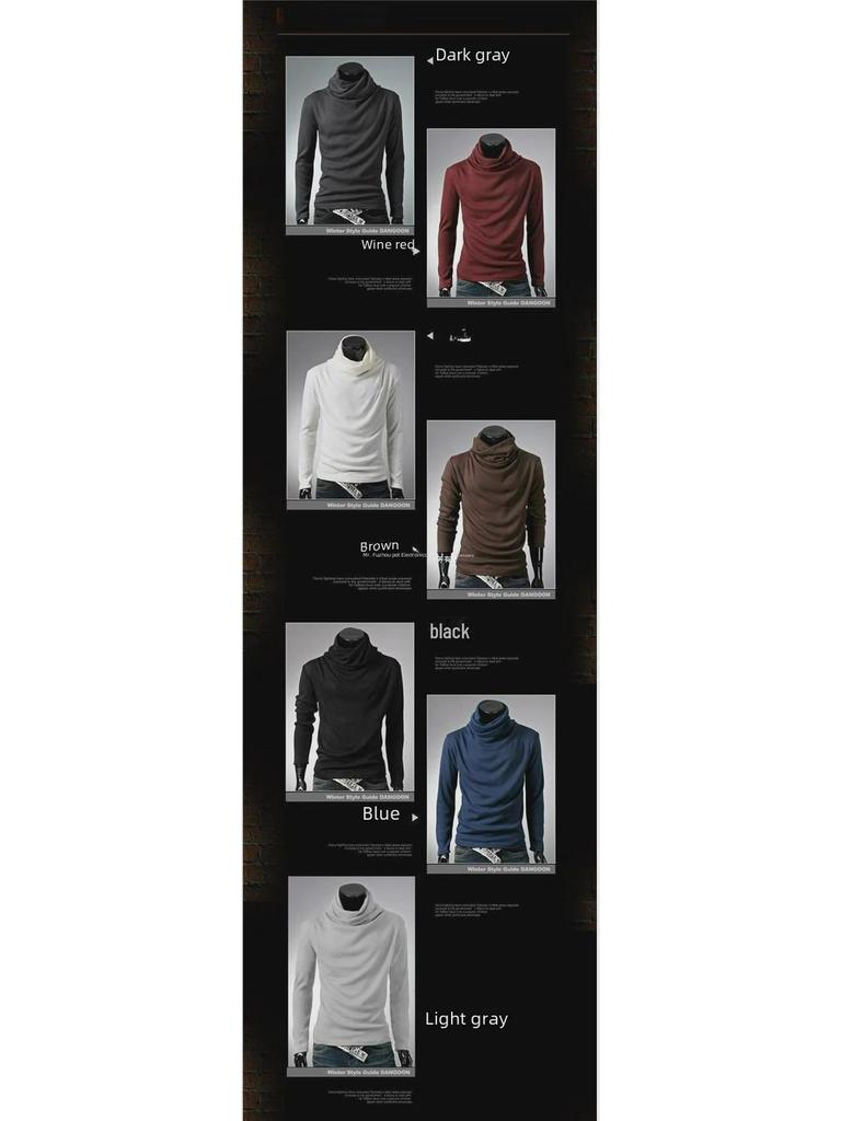 Men's Slim Fit Turtleneck Long Sleeve Shirt - Spring/Autumn Trendy Solid Color Top