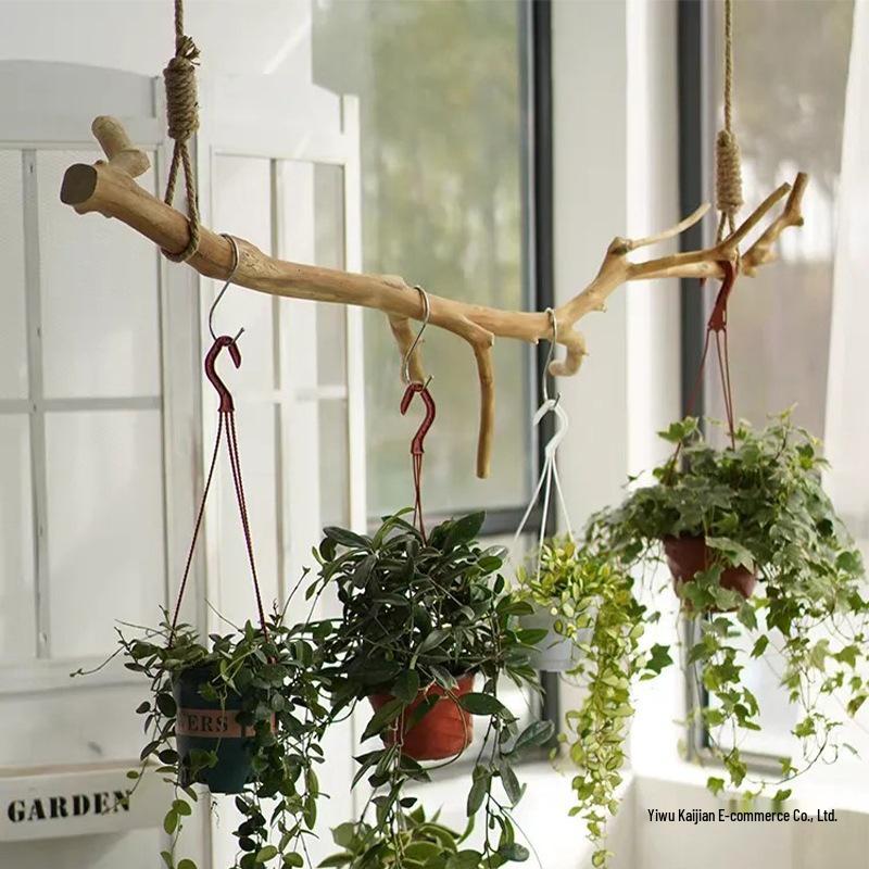 Natural Driftwood Hanging Clothes Rail: Solid Wood Tree Trunk for Decorative Wall Partition In Living Room or Hotel.