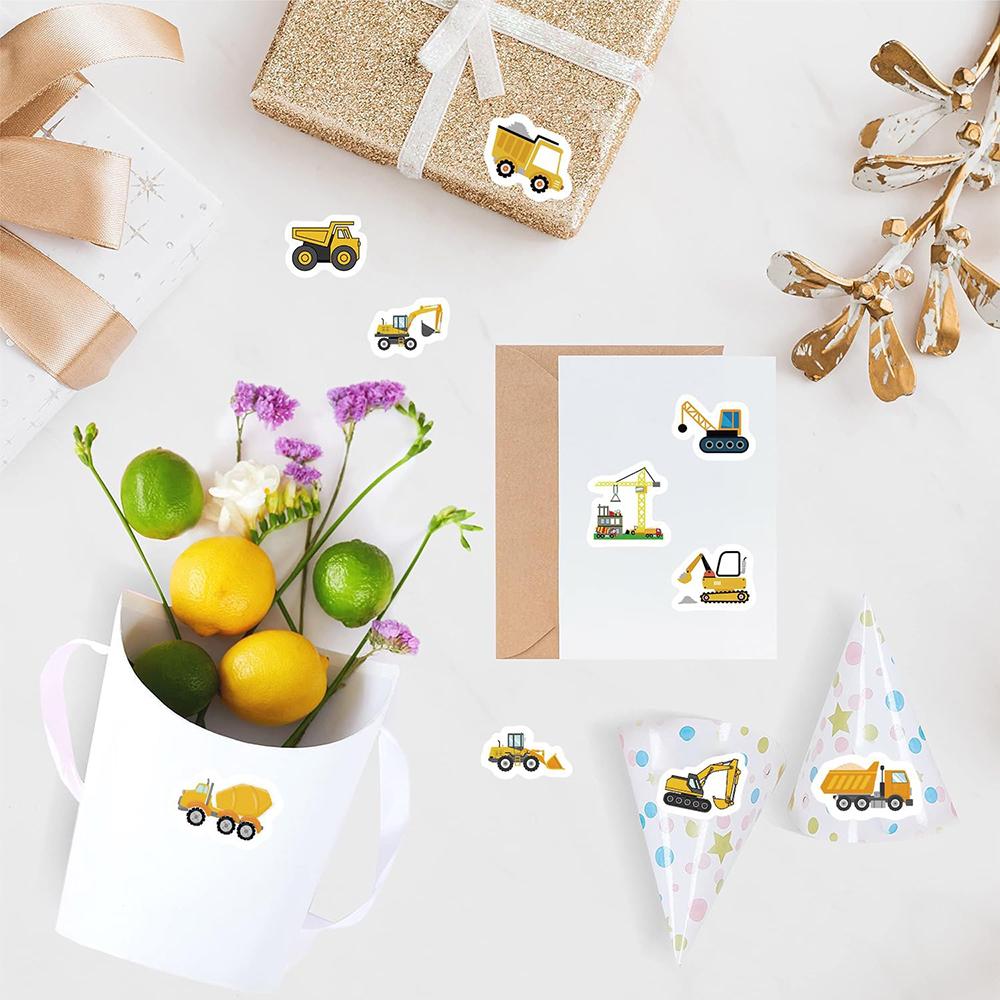 500PCS Construction Stickers Roll 10 Styles Envelope Seals Sticker Cartoon Truck Stickers for Kids Excavator Stickers Constructi