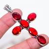 Lab Created Mozambique Garnet Cross Pendant 3.2" Silver Tone Oval Cut Gemstone
