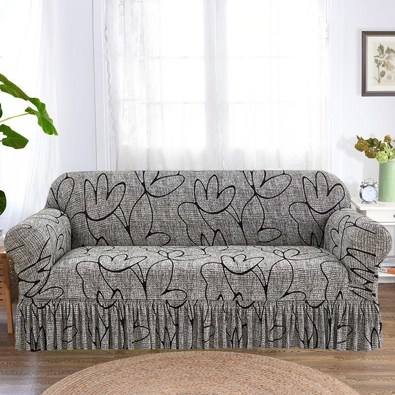 Sofa Cover, Featuring A Black Square Diamond Skirt Design, Easy One-Piece Installation, Soft and Skin-Friendly Material, Resistant To Pilling