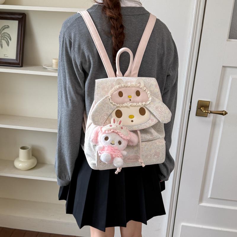 Korean Floral Girly Backpack with Big Ears and Stylish Bow