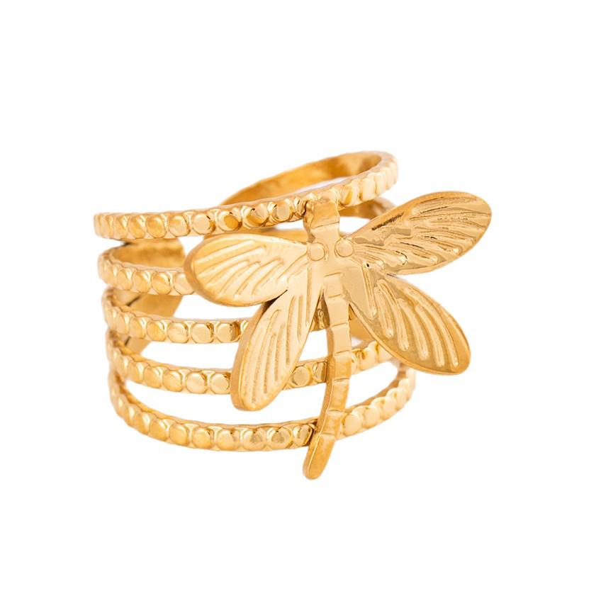 Dragonfly Stainless Steel Colorfast Open Ring for Women, Titanium Steel Vacuum Electroplated Index Finger Ring