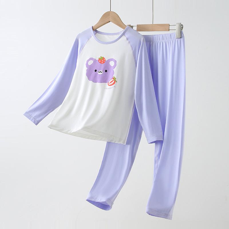 Lan Jing Modal Girls Cartoon Pajama Set - Korean Style Long Sleeve Homewear 140 (125-135cm, 60-70 kg)