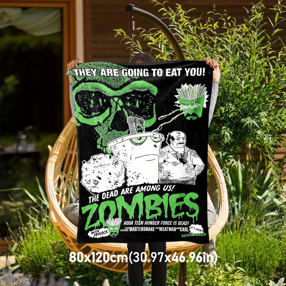 1pc Zombies Aqua Theme Design Flannel Blanket - 3D Printed Soft Warm, All-Season Lightweight Throw for Camping Travel Bed-080761