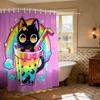 1PC Cartoon Black Cat Rainbow Boba Pearl Milk Tea Shower Curtain Waterproof Fabric Bathroom Partition Privacy Hanging Curtain