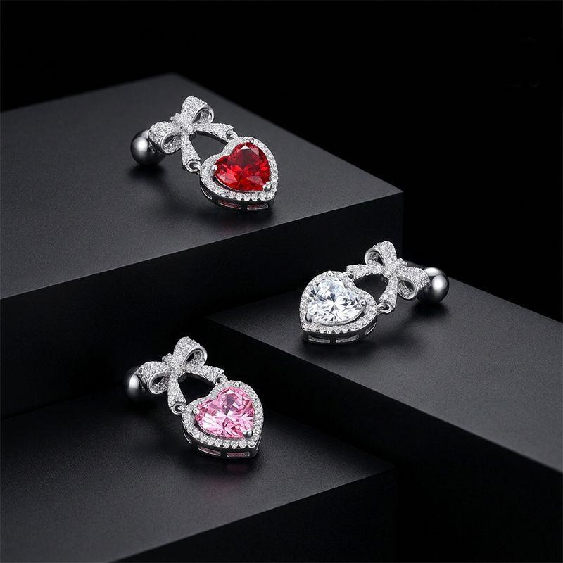 Stainless Steel Hypoallergenic Navel Belly Button Rings Cute CZ Heart Bow Decor Body Jewelry for Summer Beach Wear