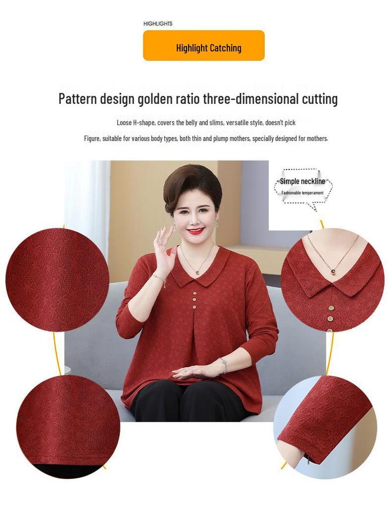 Plusstorlek Vår & Höst T-shirt för Medelålders Kvinnor - Lös Passform, Trendig, Mage-Döljande Mormor Topp