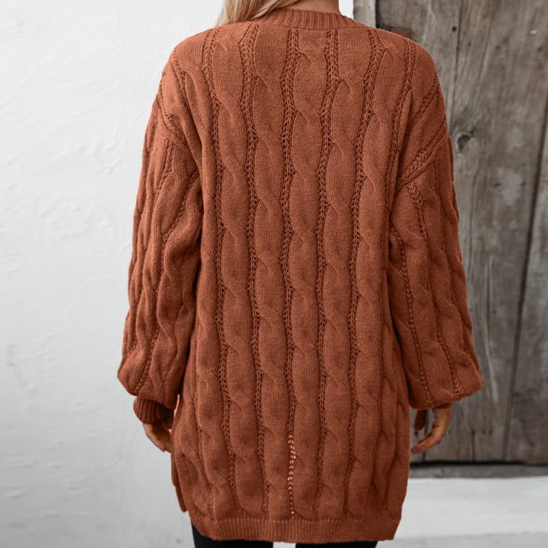 Autumn & Winter New Fashion Casual Fried Dough Twists Knot Knitted Cardigan Women's Vintage Loose Medium Length Sweater Coat