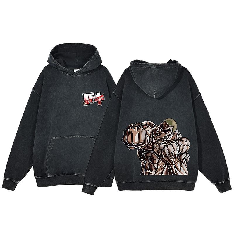 Hot Anime Baki Hanma Graphic Print Men Women Vintage Hoodies Washed Cotton Streetwear Harajuku Unisex Casual Loose Sweatshirt