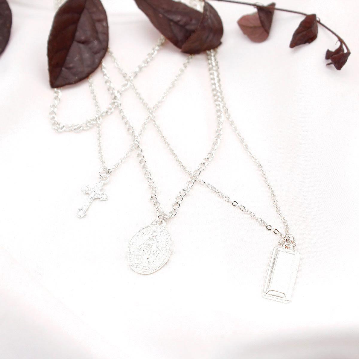 Retro exaggerated personality European fan necklace alloy Virgin Cross multi-layer pendant золотой