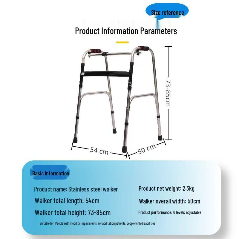Foldable Stainless Steel Walker with Seat for Elderly - Outdoor, Pushable, Four-Wheel Cane