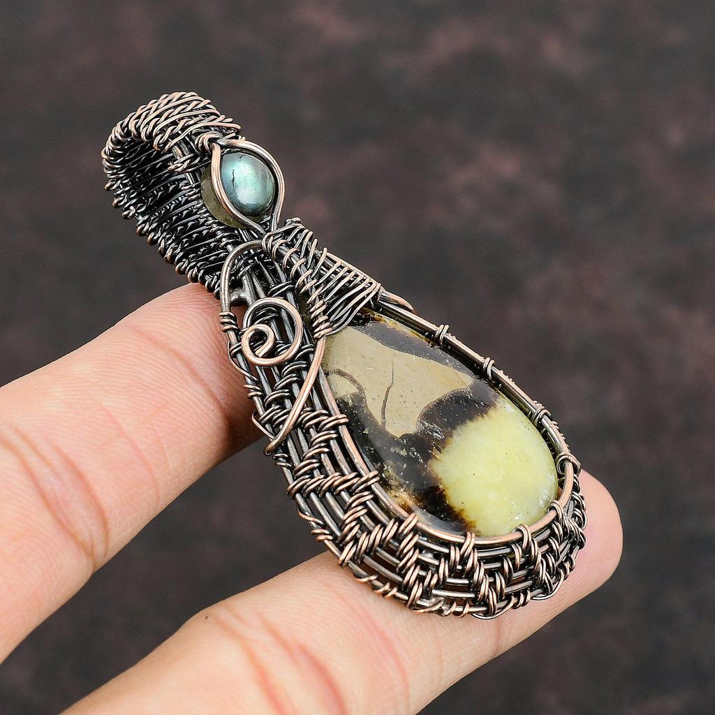 Septarian Pendant Copper Wire Wrapped Pendant Designer Pendant Labradorite Gemstone Jewelry Handmade Pendant Copper Jewelry Gift For Mother