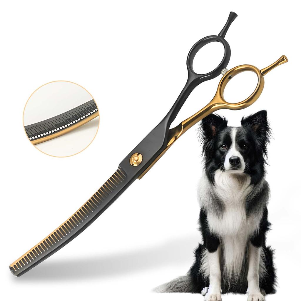 Professional 7-Inch Curved Chunkers Shears for Pet Grooming - Premium Stainless Steel Scissors, Lightweight Design for Cat