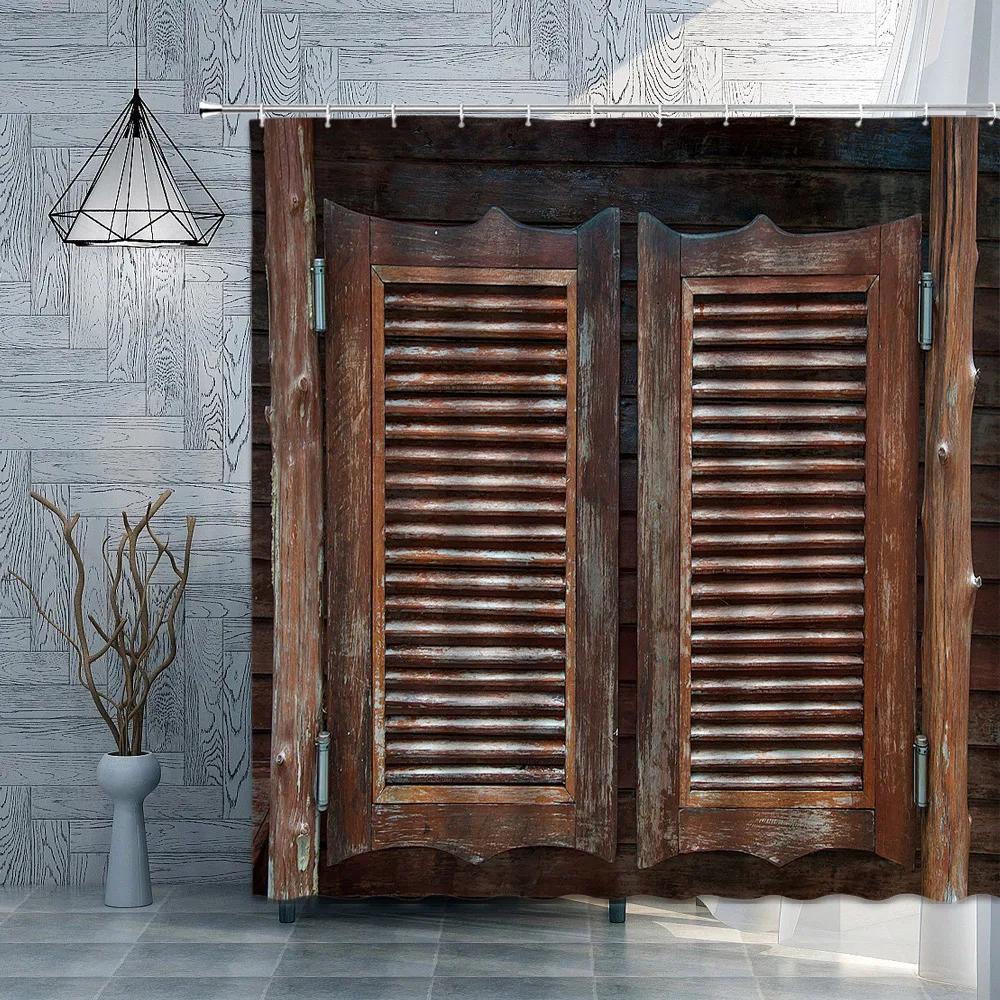 Old Wooden Door Shower Curtain Farm Barn Door Rural FarmHouse Decoration Polyester Fabric Bath Curtain Bathroom Accessories Set