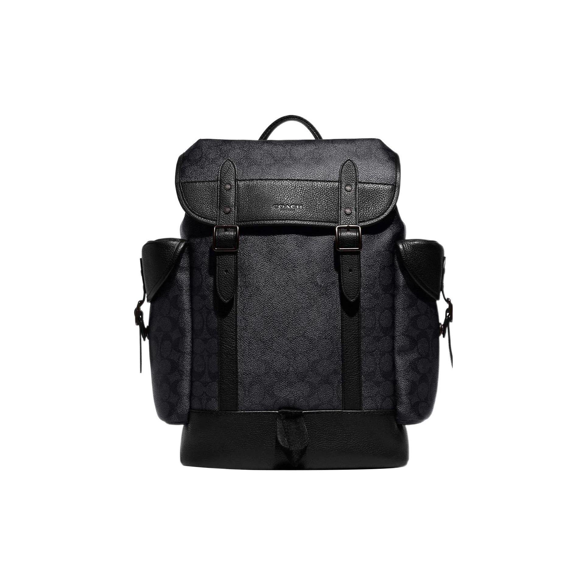Coach Men's Black Hitch 31 Classic Monogram Print Drawstring Snap Closure Coated Canvas Leather Backpack Large Backpack Ce472-Chr
