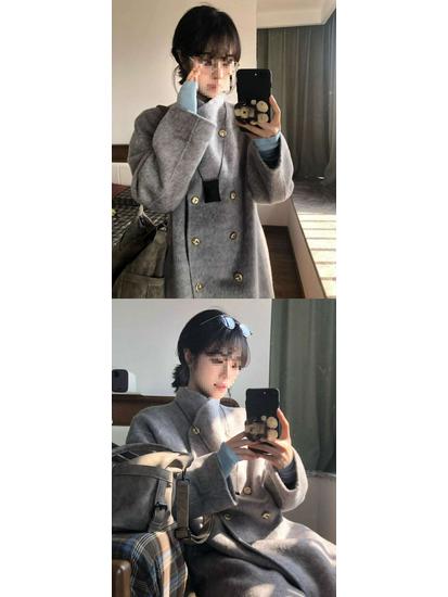 2026 Women's Gray Wool Mid-Length Coat: New Autumn/Winter, High-End with Stand Collar