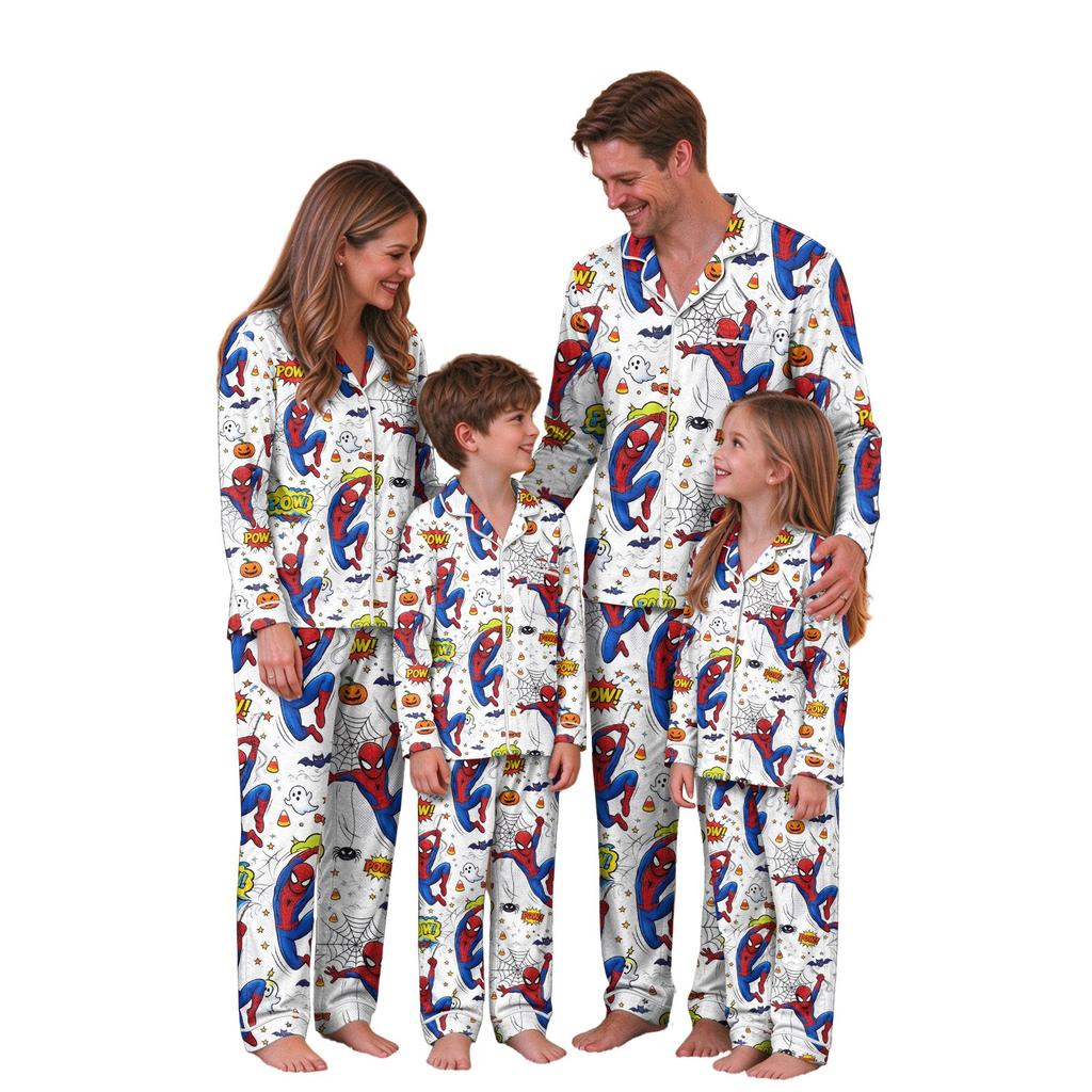 Christmas Print Family Matching Outfits with Stand Collar and Button Front for Holiday Photos