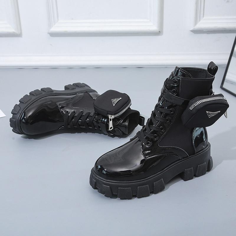 Dámská módní obuv Černá Punk Kotníková Platforma Motorkářské Martensky Šněrovací Mohutný Podpatek Spona Kapsa PU Kůže Boty