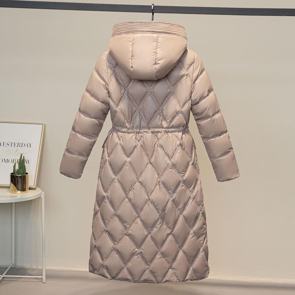 Podzim/zima Dámská jednobarevná bunda s kapucí, volný pas, vycpaná teplá dlouhá dámská bunda 5 barev