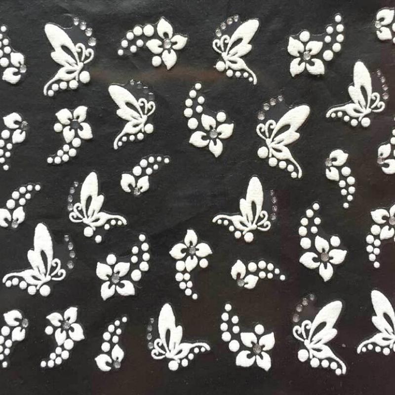 

3D дизайн ногтей наклейки белого золота Щепка цветы бабочки Rhinestone ногтей наклейки