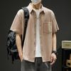 Buttons Pleated Shirt Harajuku Button Up Short Sleeve Male Shirts Men Blouse Tops