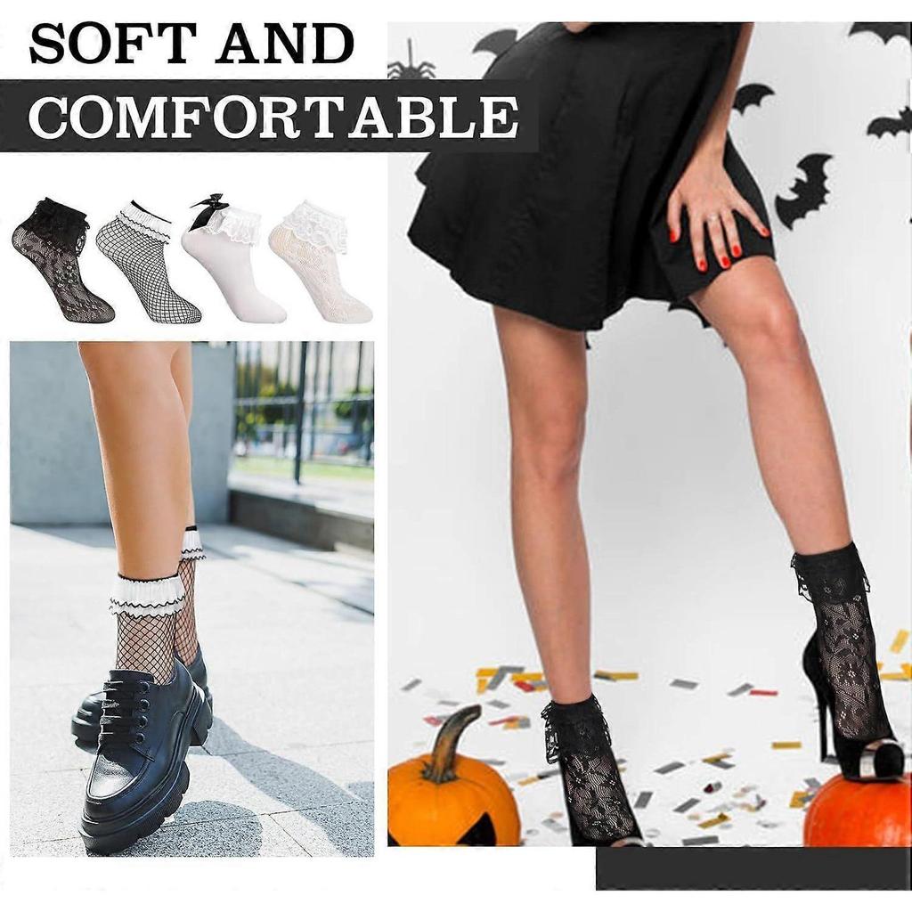 High Quality Brand New  4 Pairs Women's Lace Ankle Socks Ruffle Frilly Ankle