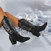 2024 Plus Size White Western High-Heeled Over-the-Knee Cowboy Boots for Women