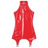 S-5XL Women’s Glossy Patent Leather Mini Dress Halter Sleeveless Back Zipper with Garter Clips Lingerie Style Clubwear