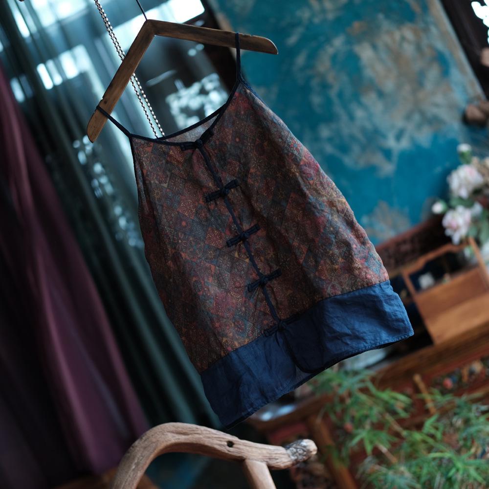 

Versatile Linen Camisole with Frog Buttons - Comfortable and Loose Fit One Size