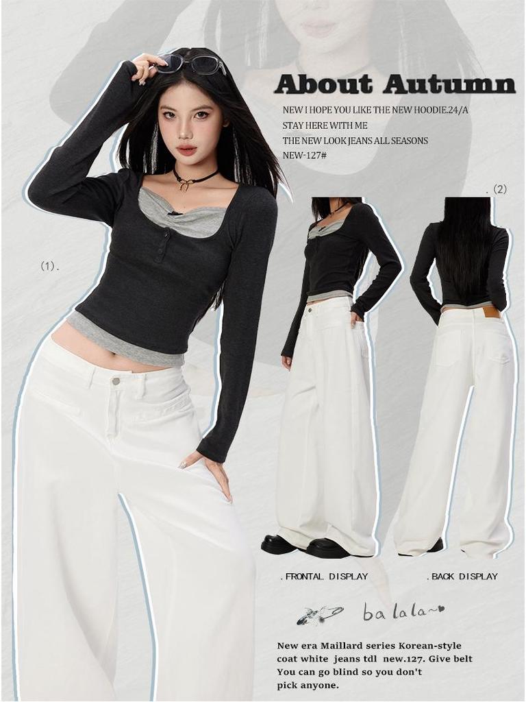 Jeans Blancos de Pierna Ancha de Alta Gama para Mujer Primavera 2026 - Favorecedores para Forma de Pera, Rectos Sueltos, Estilo de Longitud al Suelo
