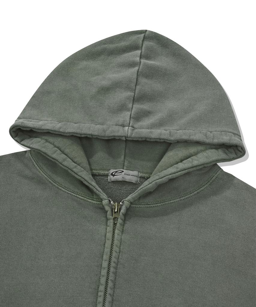 Escapefrom Flare Sun Logo Print Two-Way Pigment Zip-Up Hoodie Khaki