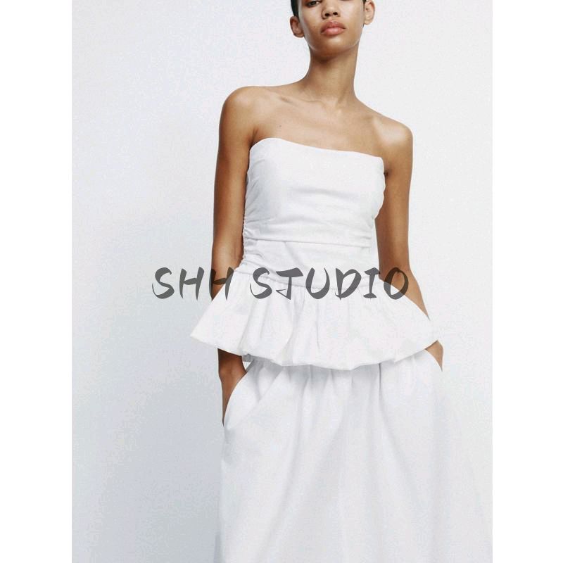 Spring New Women's Clothing Fashion Wind Wave Edge Poplin Tops 476401 800 Pleated Midi Dress 4764400