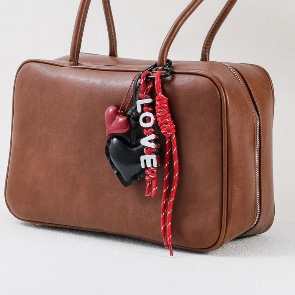 English Letter Heart Leather Rope Keychain Woven Rope Love Rope Bag Charm Birthday Parties