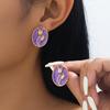 Retro Enamel Flower Stud Earrings Women'S Purple Gold Light Luxury High-End Earrings Fashion Temperament Earrings