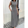Striped Knit Sleeveless Bodycon Maxi Dress For Women