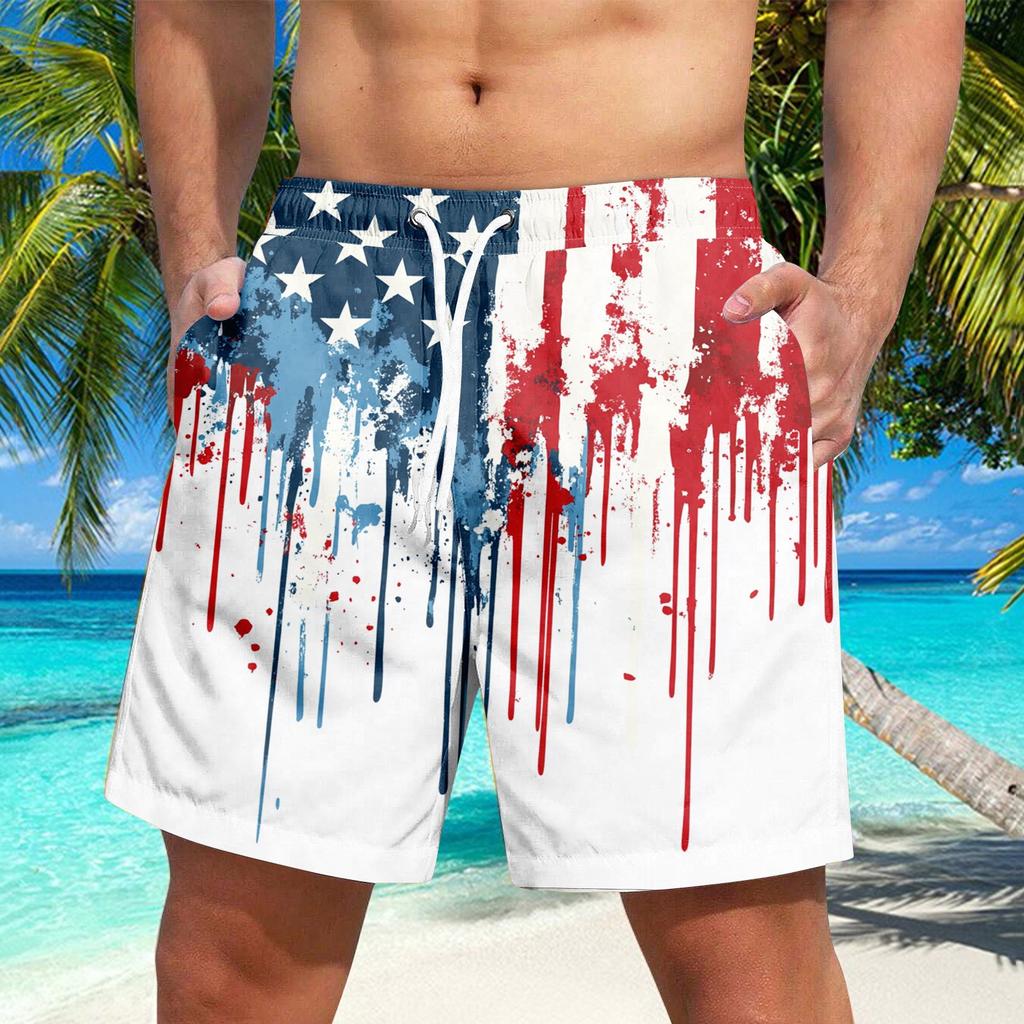 Men's Independence Day print lace-up shorts Casual pants