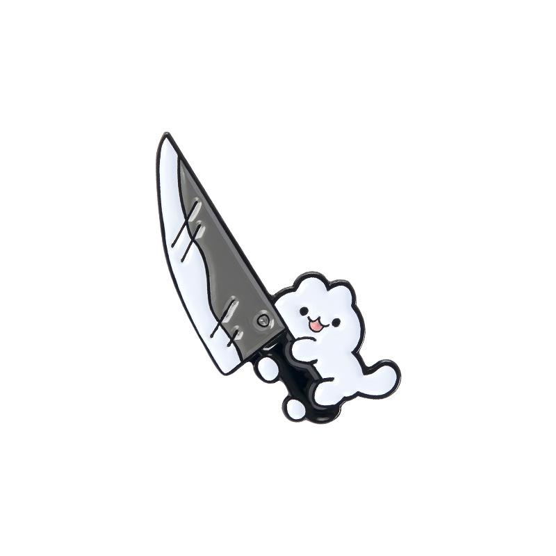 Funny Kitten Holding Dagger Enamel Pin Brooch, Clothes Jewelry For Clothing Bags Backpacks Jackets Hat