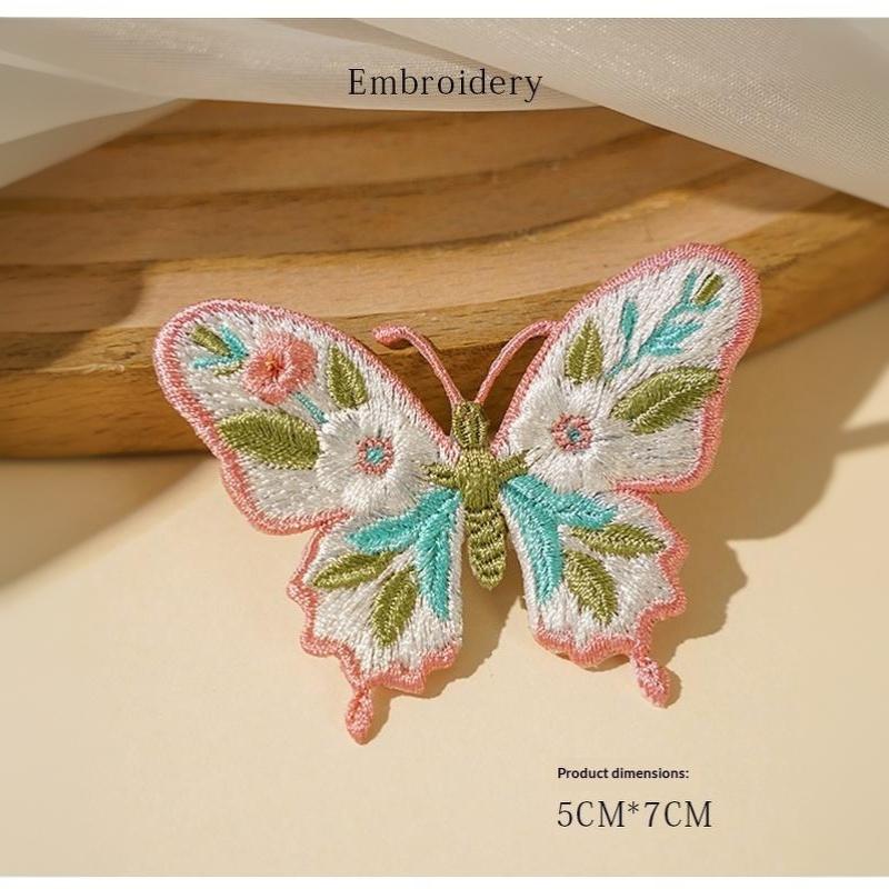Iron On Patches Cute Waterproof Flower Butterfly Embroidery Heat Transfer Applique for Outdoor Bag Camping Gear Decoration