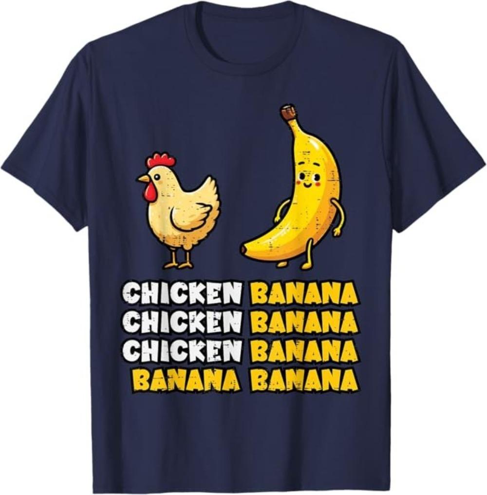 Funny Chicken Banana Dance Fruit Meme Men TShirt Unisex Adult Classic Oneck Printed Tshirt Streetwear Outdoors Shortsleev