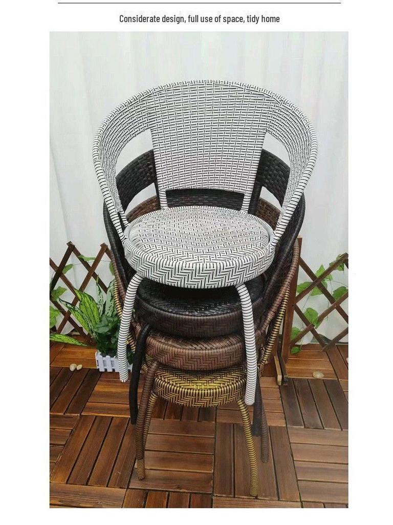 Three-Piece Chinese Style Rattan Table and Chair Set - Indoor Balcony Swivel Chair, Durable Round Five-Piece Swivel Design