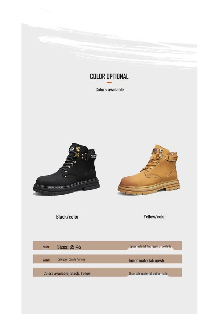 Men's Waterproof High-Top Leather Martin Boots, 2024 New Style Spring & Autumn Shoes for Men and Boys, Unisex Design.