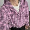 Heren Geruite Hoodie Oversized Casual Knopen Lange Mouw Zwart Wit Geruit Streetwear Shacket Top