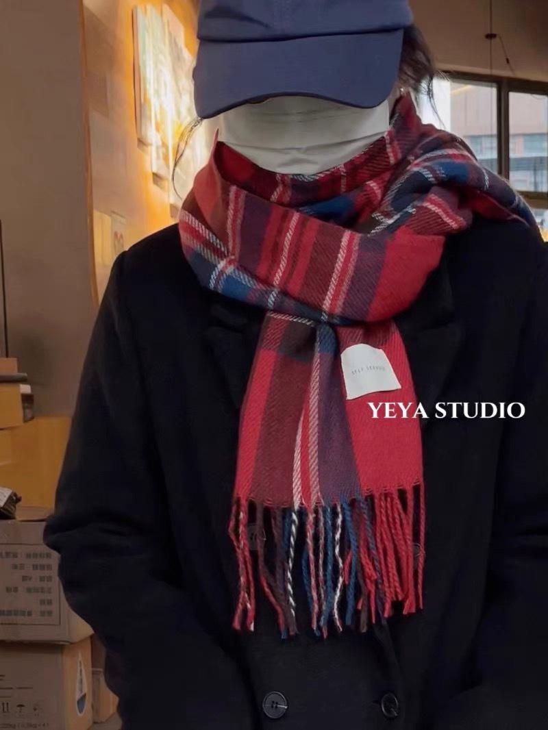 

Red Christmas, warm imitation cashmere, retro new plaid, British Christmas plaid fringed scarf