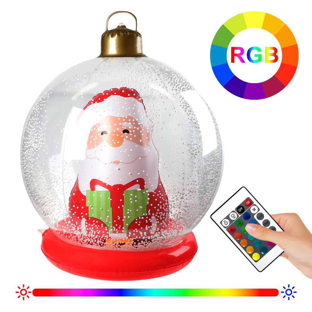 60cm PVC Inflatable Christmas Ball Giant Inflatable Christmas Balls with Lights Remote Control Xmas Decoration Yard Party Decor