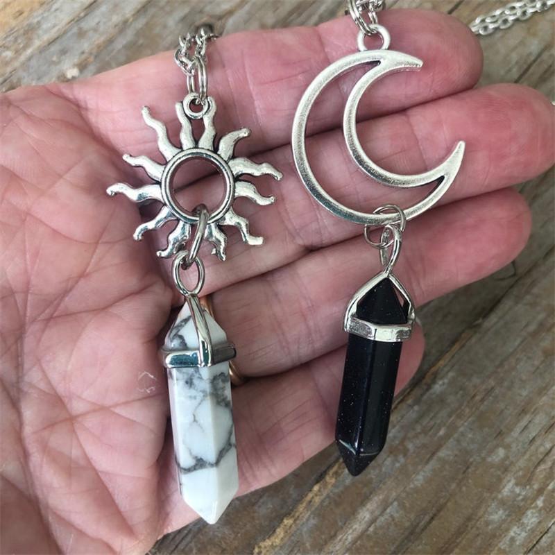Moon And Sun Crystal Pendant Necklace With Alloy Chain For Fashionable Women And Men