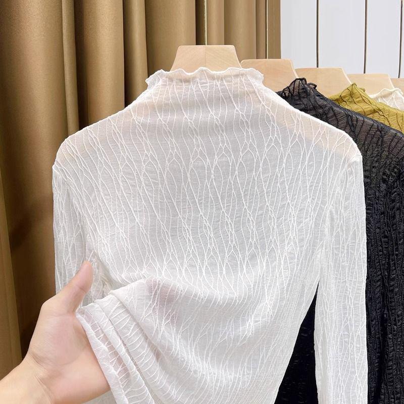 Autumn Women's Lace High Neck Sheer Fashion Shirt